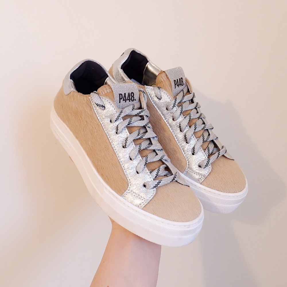 P448 Tan and Silver Sneakers